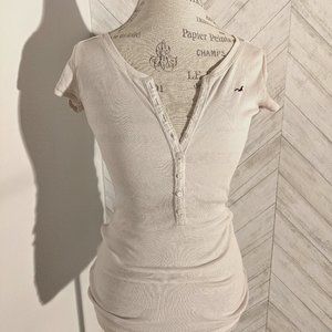 Hollister white v-neck shirt with buttons